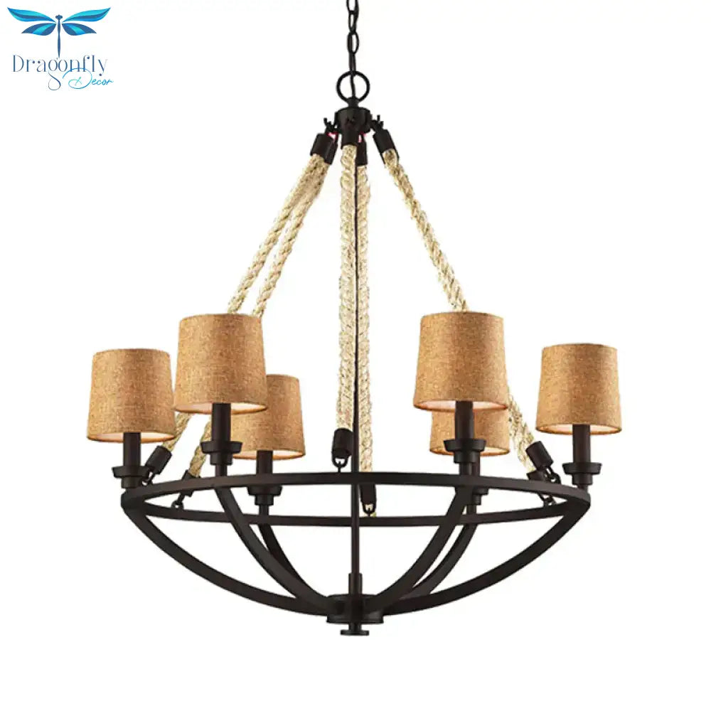 5/6 Lights Ceiling Light Traditional Tapered Fabric Hanging Chandelier In Beige For Dining Room