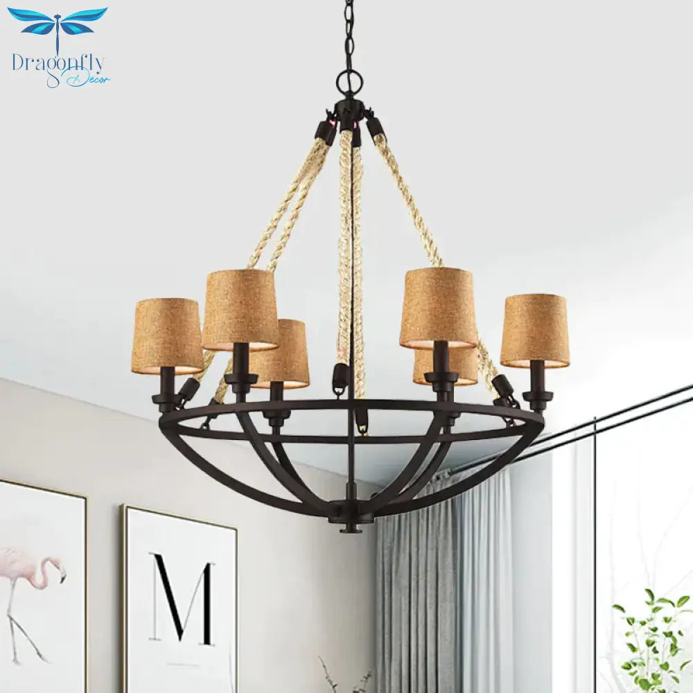 5/6 Lights Ceiling Light Traditional Tapered Fabric Hanging Chandelier In Beige For Dining Room