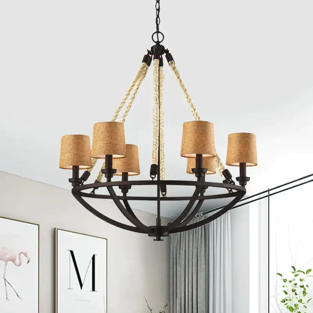 5/6 Lights Ceiling Light Traditional Tapered Fabric Hanging Chandelier In Beige For Dining Room 6 /