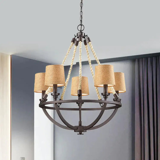 5/6 Lights Ceiling Light Traditional Tapered Fabric Hanging Chandelier In Beige For Dining Room 5 /