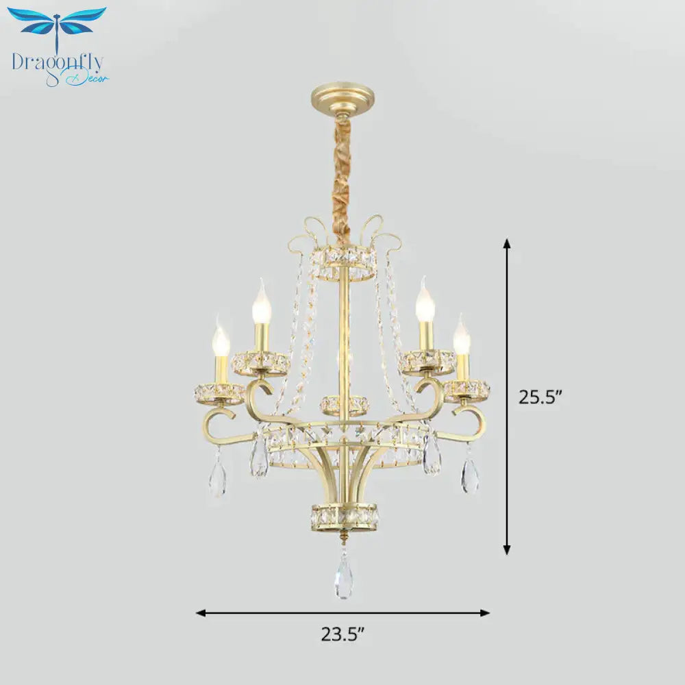 5/8 Bulbs Candle Chandelier Lamp Rustic Gold Crystal Prism Pendant Light Fixture For Living Room