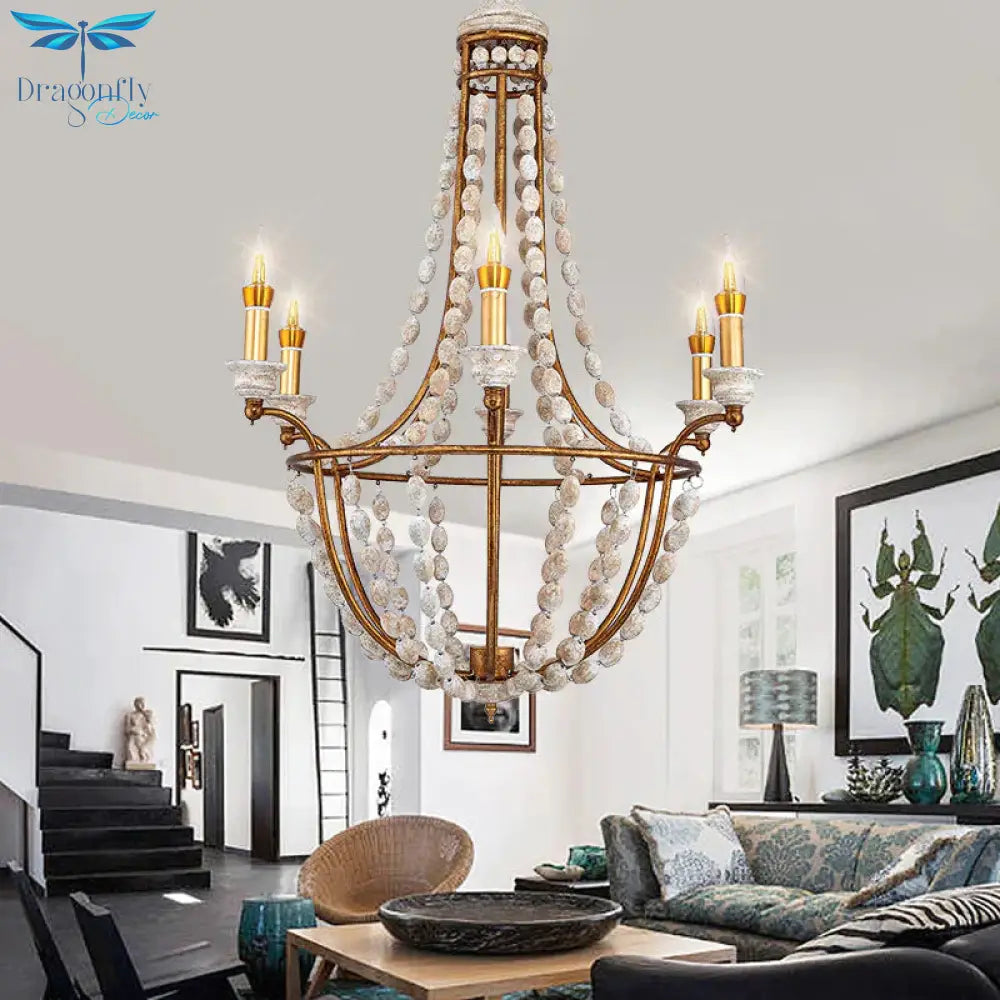 5 Bulbs Candle Ceiling Chandelier Traditional Metal Suspended Lighting Fixture In Rust