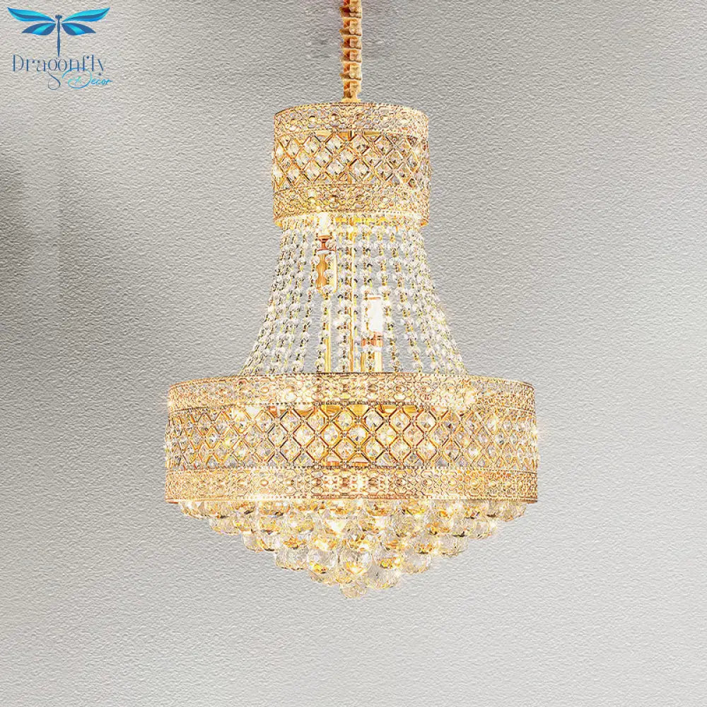 5 Bulbs Empire Style Drop Lamp Baroque Gold Opulent Crystal Chandelier Pendant Light