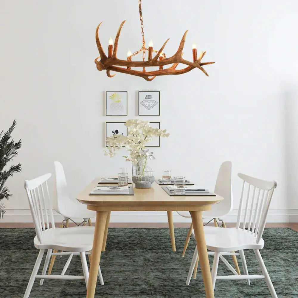 5 Bulbs Resin Chandelier Lighting Classic Brown Candle Shape Kitchen Ceiling Suspension Lamp