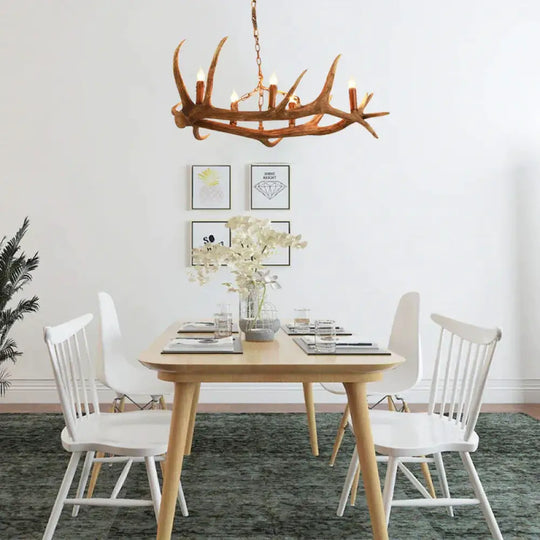 5 Bulbs Resin Chandelier Lighting Classic Brown Candle Shape Kitchen Ceiling Suspension Lamp