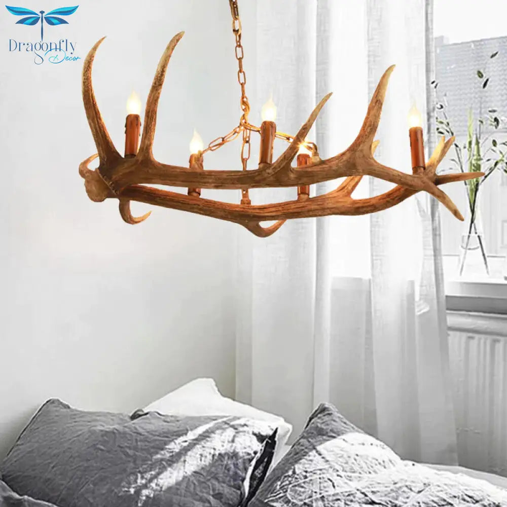 5 Bulbs Resin Chandelier Lighting Classic Brown Candle Shape Kitchen Ceiling Suspension Lamp