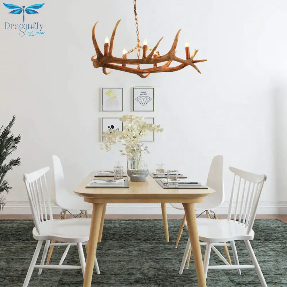 5 Bulbs Resin Chandelier Lighting Classic Brown Candle Shape Kitchen Ceiling Suspension Lamp