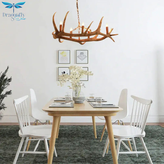 5 Bulbs Resin Chandelier Lighting Classic Brown Candle Shape Kitchen Ceiling Suspension Lamp