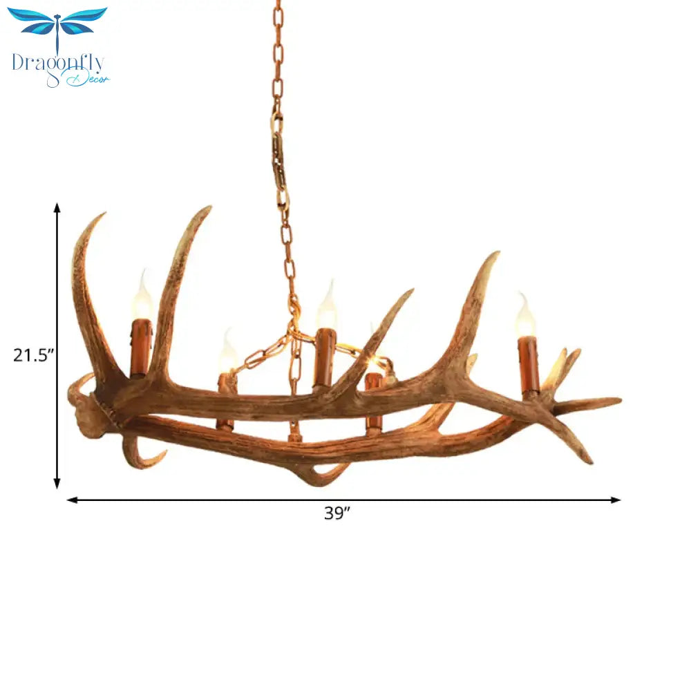 5 Bulbs Resin Chandelier Lighting Classic Brown Candle Shape Kitchen Ceiling Suspension Lamp