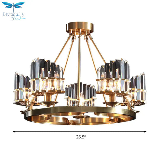 5 Heads Circular Hanging Ceiling Light Modern Gold Tri - Sided Crystal Rod Pendant Chandelier