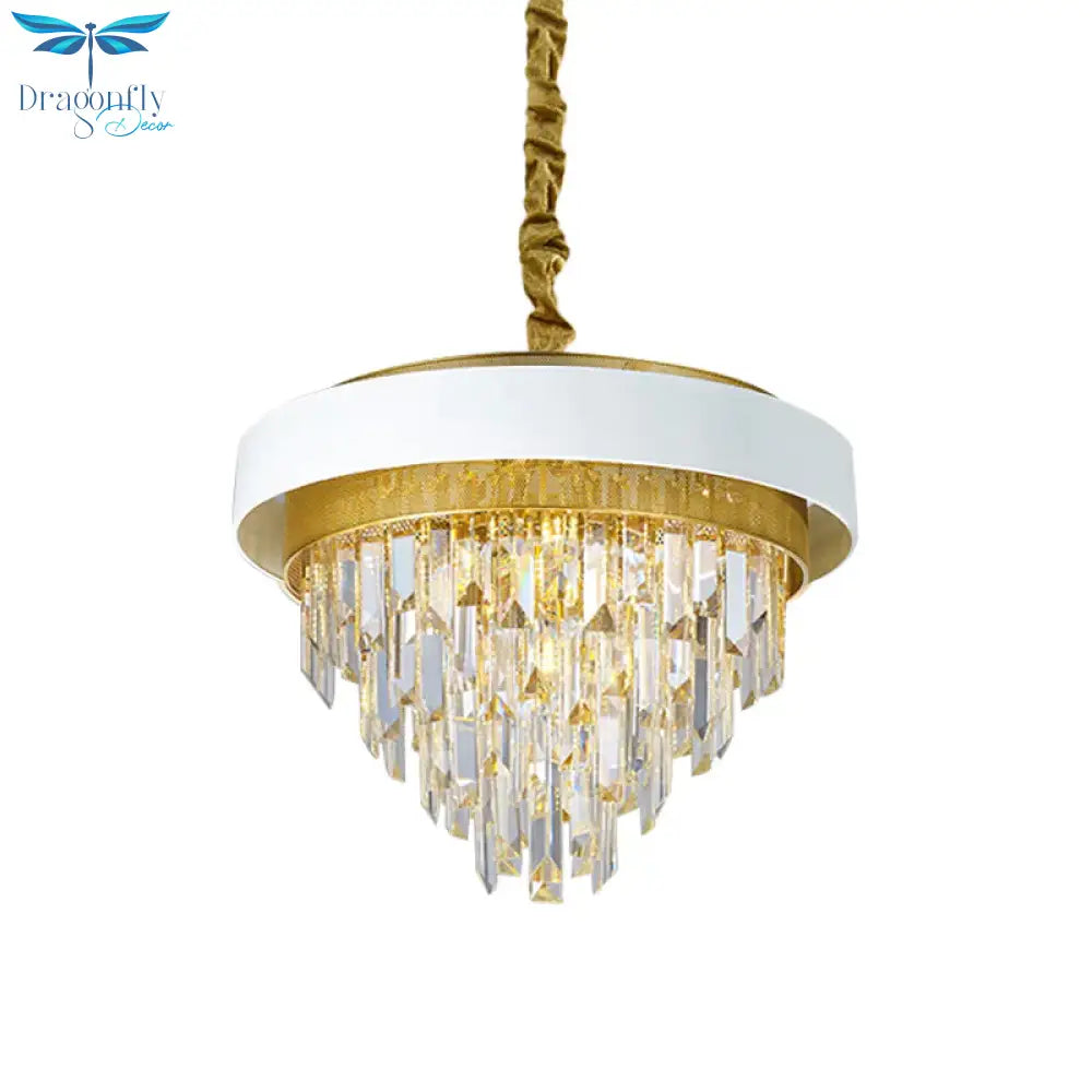 5 Heads Taper Ceiling Chandelier Traditional Black/White Finish Clear Crystal Prisms Pendant With