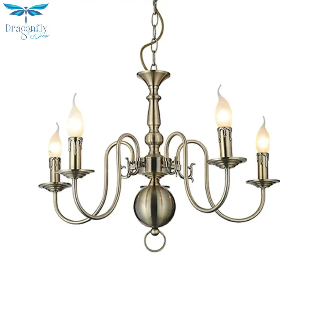 5 Lights Ceiling Light Traditional Swirled Arm Metal Hanging Chandelier In Chrome For Living Room