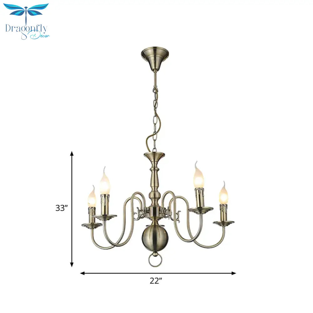 5 Lights Ceiling Light Traditional Swirled Arm Metal Hanging Chandelier In Chrome For Living Room