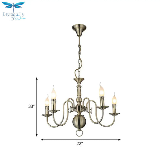 5 Lights Ceiling Light Traditional Swirled Arm Metal Hanging Chandelier In Chrome For Living Room