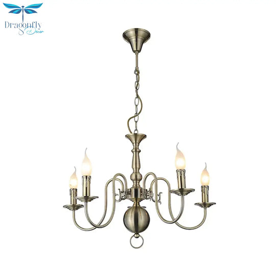 5 Lights Ceiling Light Traditional Swirled Arm Metal Hanging Chandelier In Chrome For Living Room