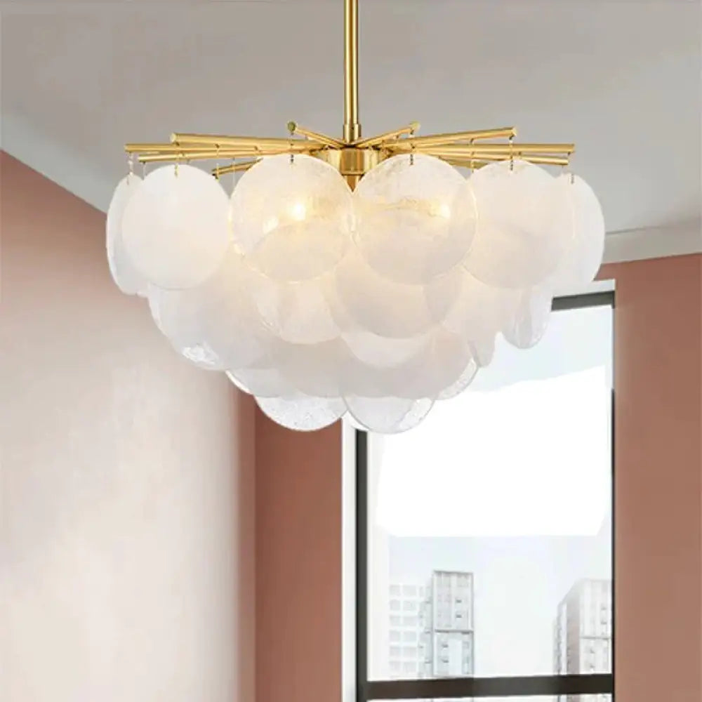 5 Lights Chandelier Light Countryside Layered Crystal Drop Pendant In Gold For Living Room