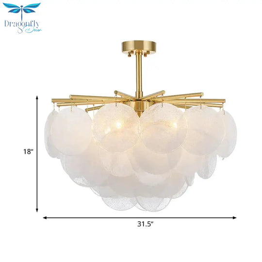 5 Lights Chandelier Light Countryside Layered Crystal Drop Pendant In Gold For Living Room