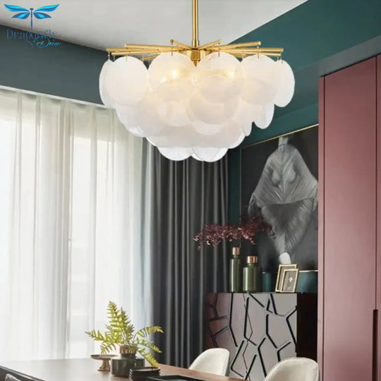 5 Lights Chandelier Light Countryside Layered Crystal Drop Pendant In Gold For Living Room