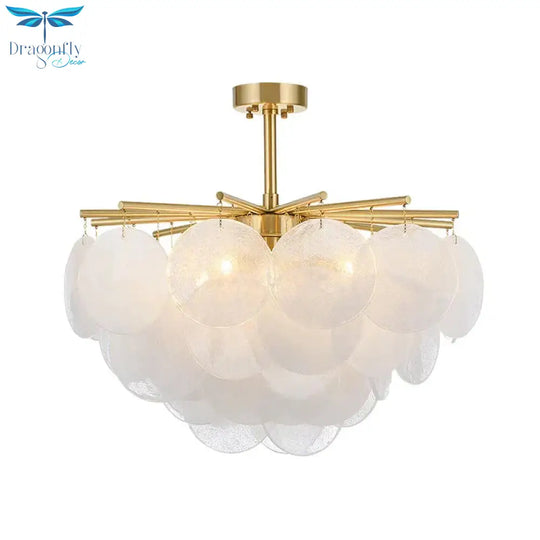 5 Lights Chandelier Light Countryside Layered Crystal Drop Pendant In Gold For Living Room