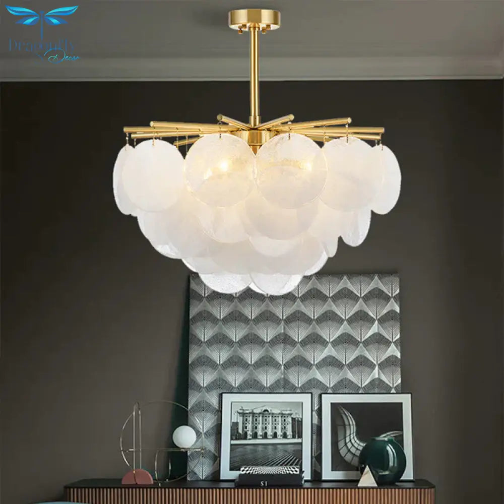 5 Lights Chandelier Light Countryside Layered Crystal Drop Pendant In Gold For Living Room