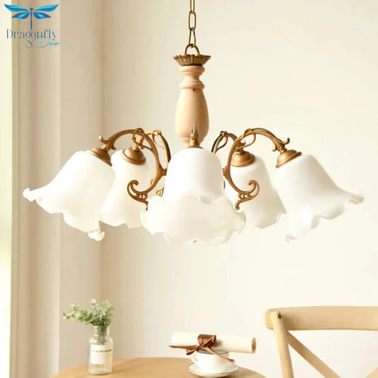 5 Lights Chandelier Light With Scalloped Metal Shade Traditional Dining Room Ceiling Lamp In