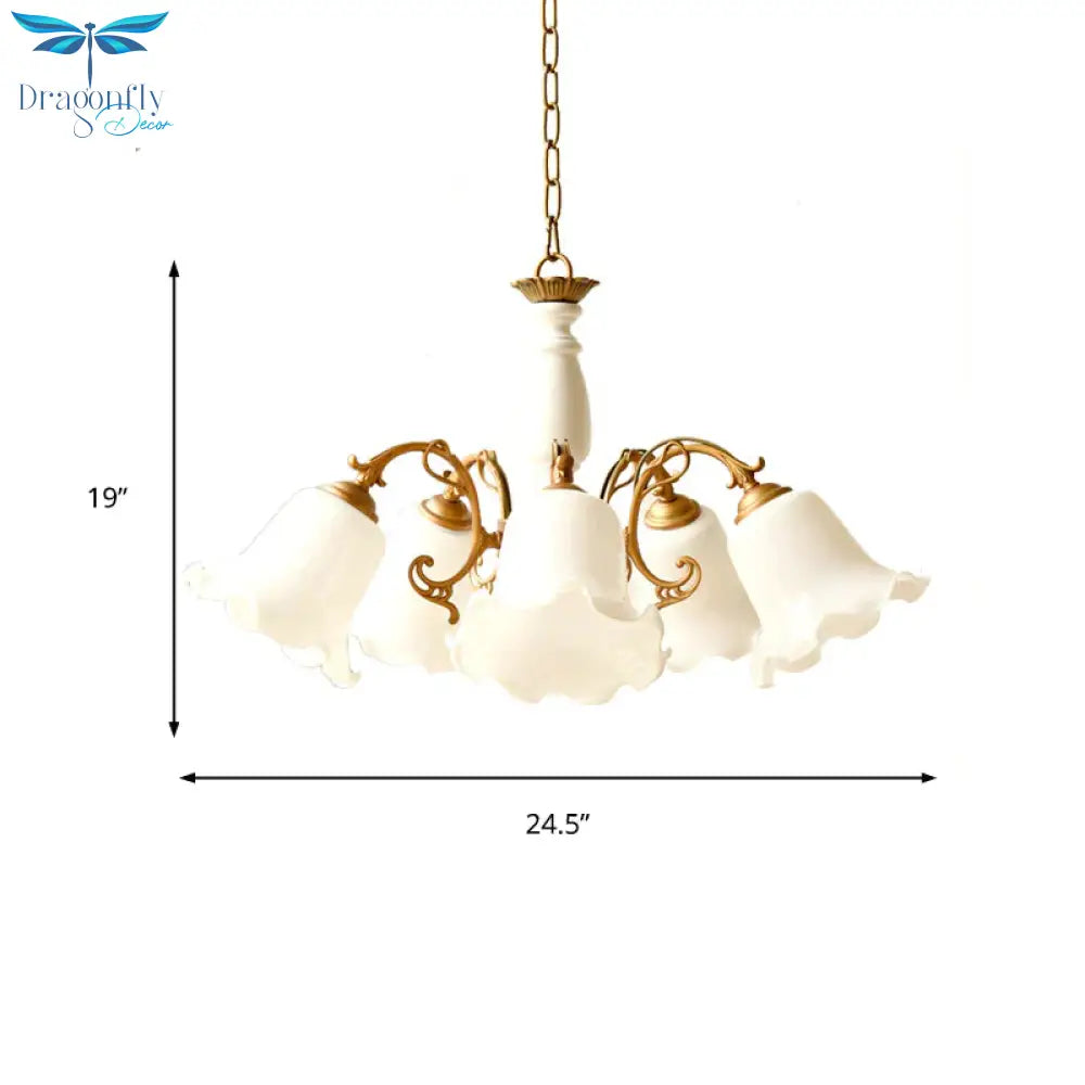 5 Lights Chandelier Light With Scalloped Metal Shade Traditional Dining Room Ceiling Lamp In