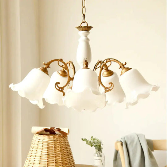 5 Lights Chandelier Light With Scalloped Metal Shade Traditional Dining Room Ceiling Lamp In