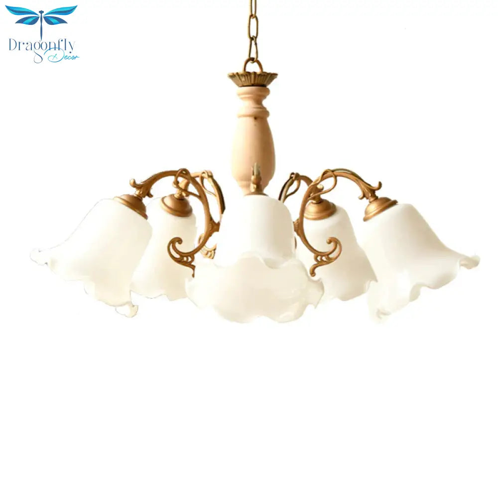 5 Lights Chandelier Light With Scalloped Metal Shade Traditional Dining Room Ceiling Lamp In