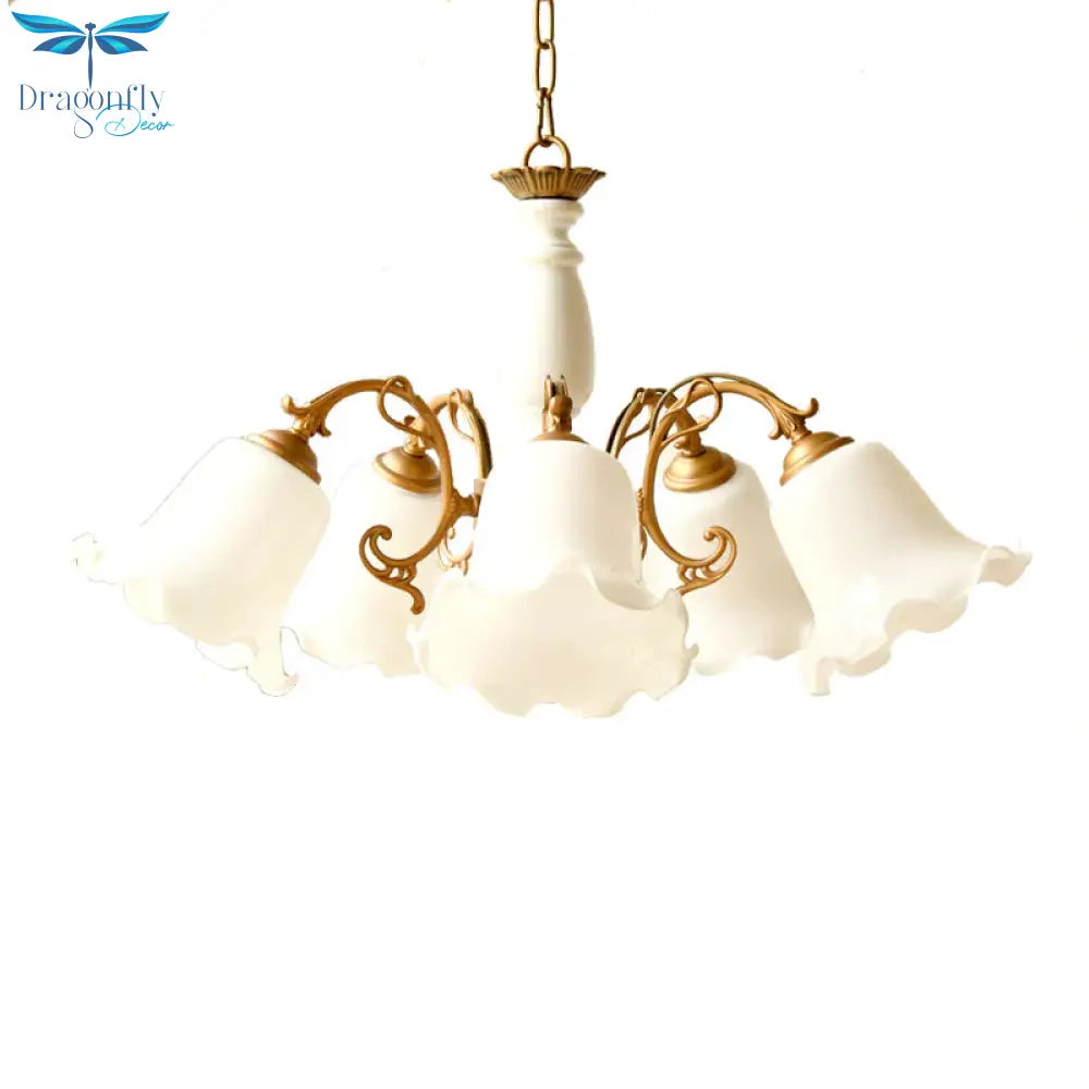 5 Lights Chandelier Light With Scalloped Metal Shade Traditional Dining Room Ceiling Lamp In