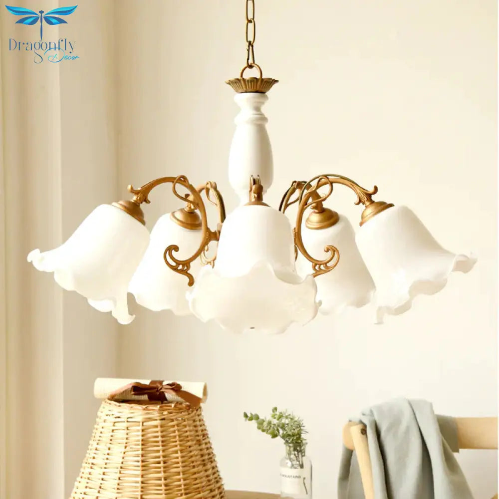 5 Lights Chandelier Light With Scalloped Metal Shade Traditional Dining Room Ceiling Lamp In