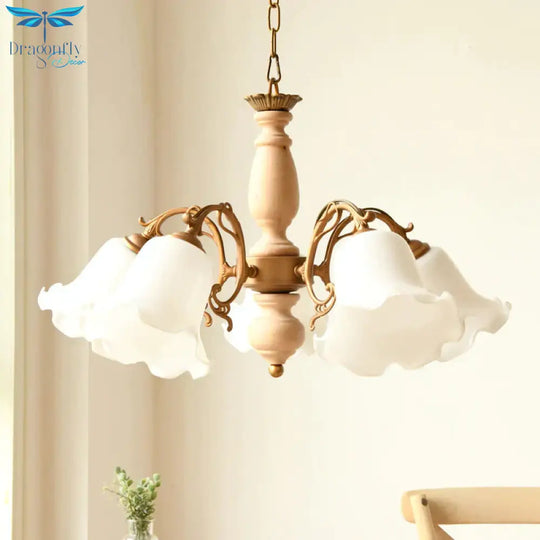 5 Lights Chandelier Light With Scalloped Metal Shade Traditional Dining Room Ceiling Lamp In