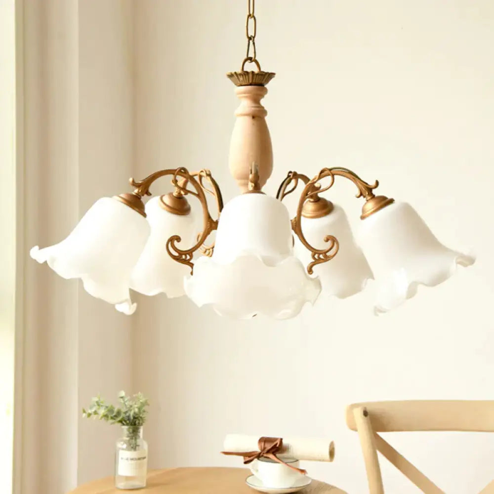 5 Lights Chandelier Light With Scalloped Metal Shade Traditional Dining Room Ceiling Lamp In