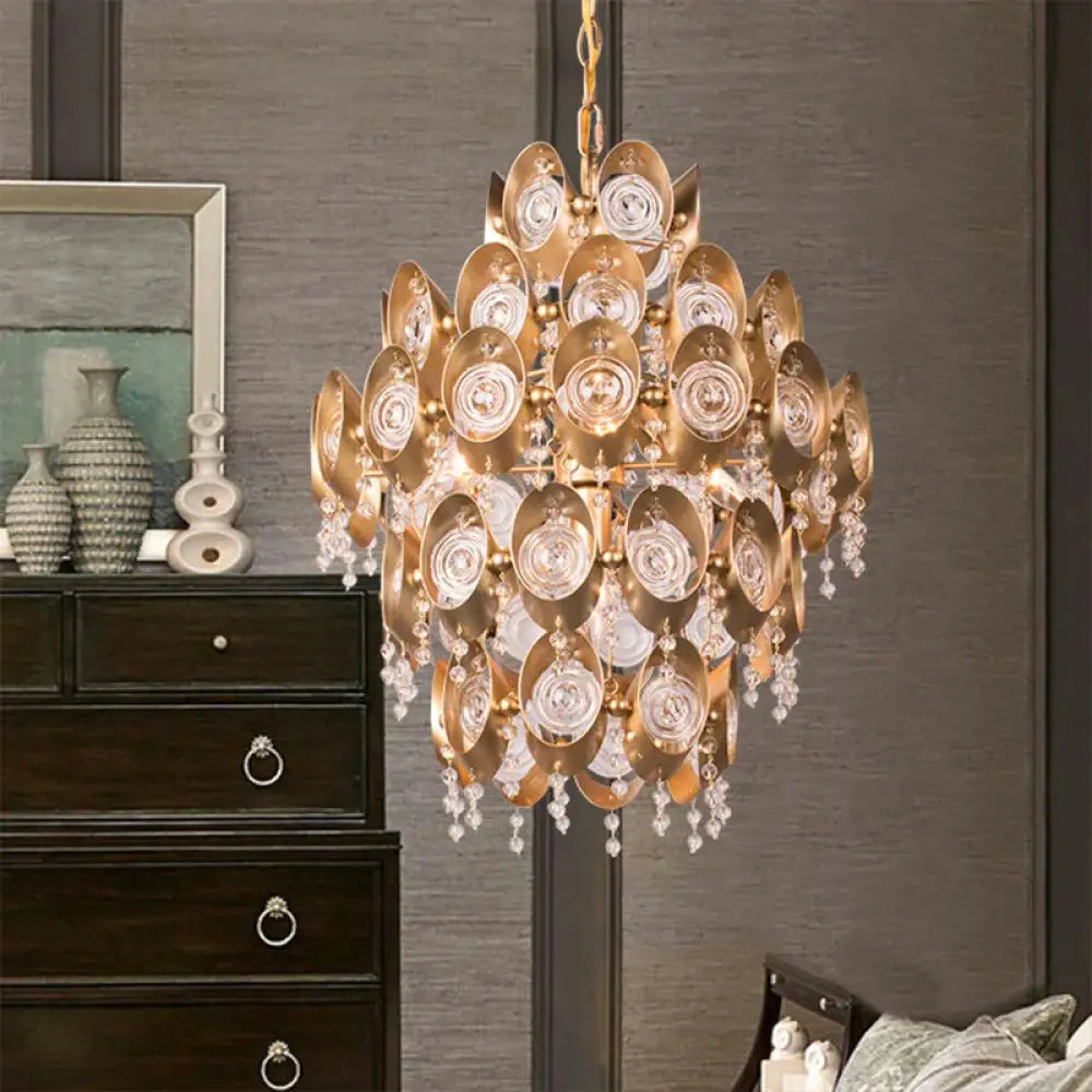 5 Lights Chandelier Traditional - Style Round Crystal Hanging Pendant Light In Gold