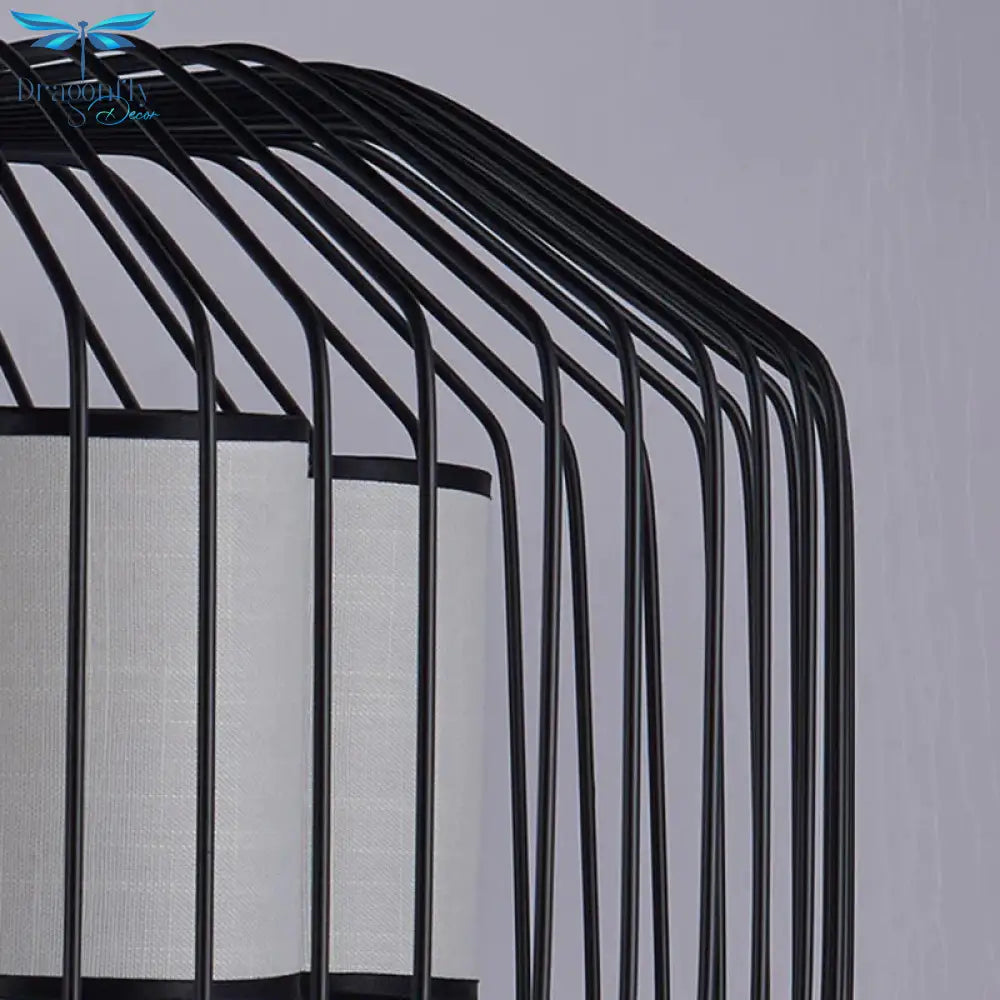 5 Lights Dining Room Hanging Chandelier Classic Black Pendant Light With Cylinder Fabric Shade