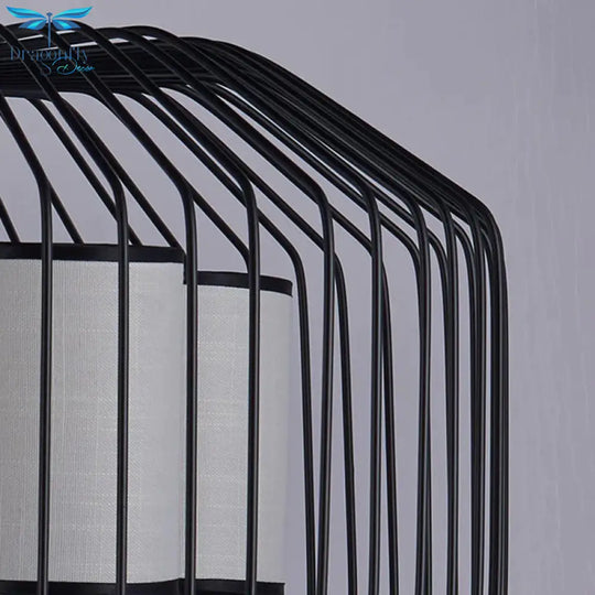 5 Lights Dining Room Hanging Chandelier Classic Black Pendant Light With Cylinder Fabric Shade