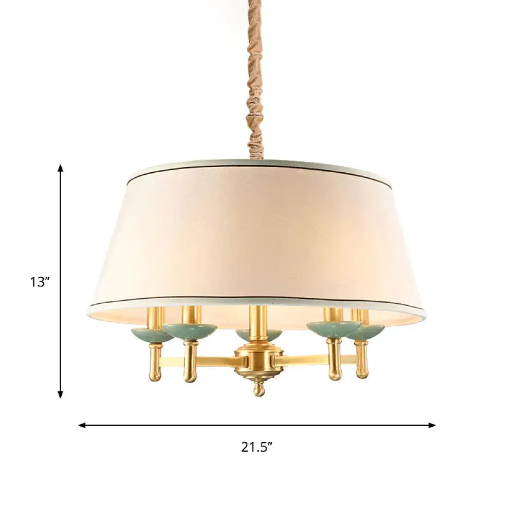 5 Lights Fabric Chandelier Light Fixture Classic White Drum Shade Dining Room Hanging Lamp Kit