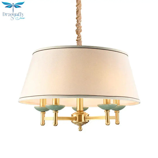 5 Lights Fabric Chandelier Light Fixture Classic White Drum Shade Dining Room Hanging Lamp Kit