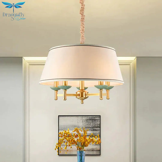 5 Lights Fabric Chandelier Light Fixture Classic White Drum Shade Dining Room Hanging Lamp Kit