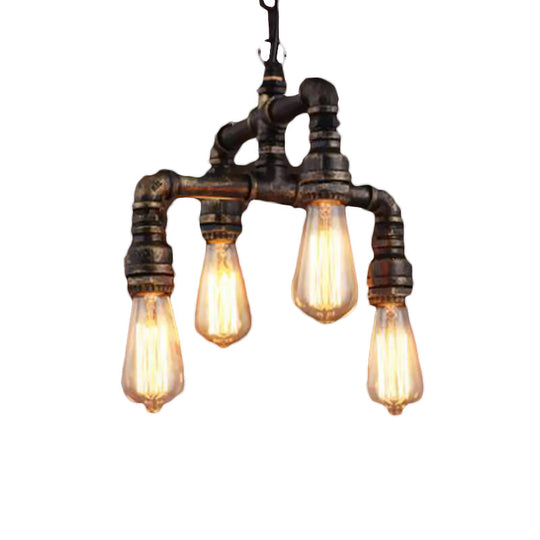 Vera - Industrial 4 Lights 2 - Layer Water Pipe Pendant Rust Metal Hanging Chandelier For Restaurant