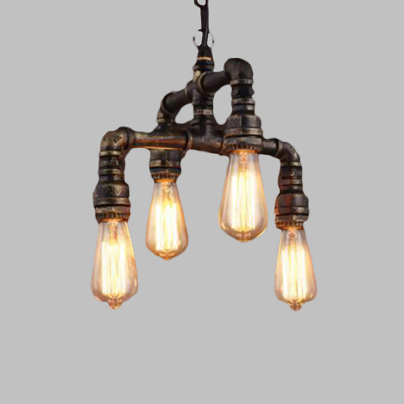 Vera - Industrial 4 Lights 2 - Layer Water Pipe Pendant Rust Metal Hanging Chandelier For Restaurant