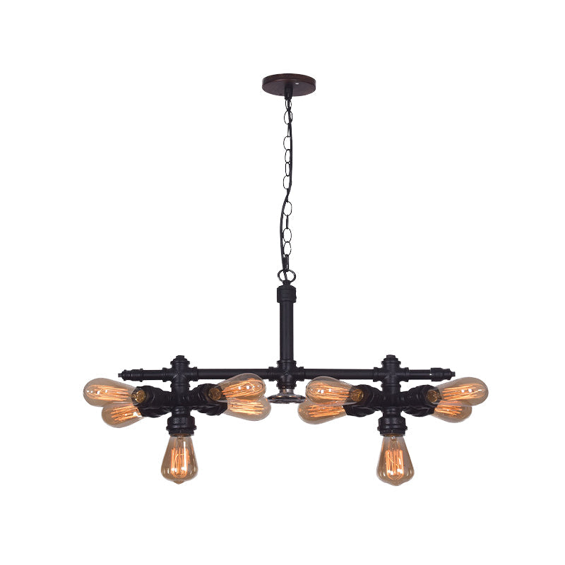 Diana - Vintage 10 Bulbs Iron Ceiling Chandelier Black Radial Pipe Living Room Suspended Pendant