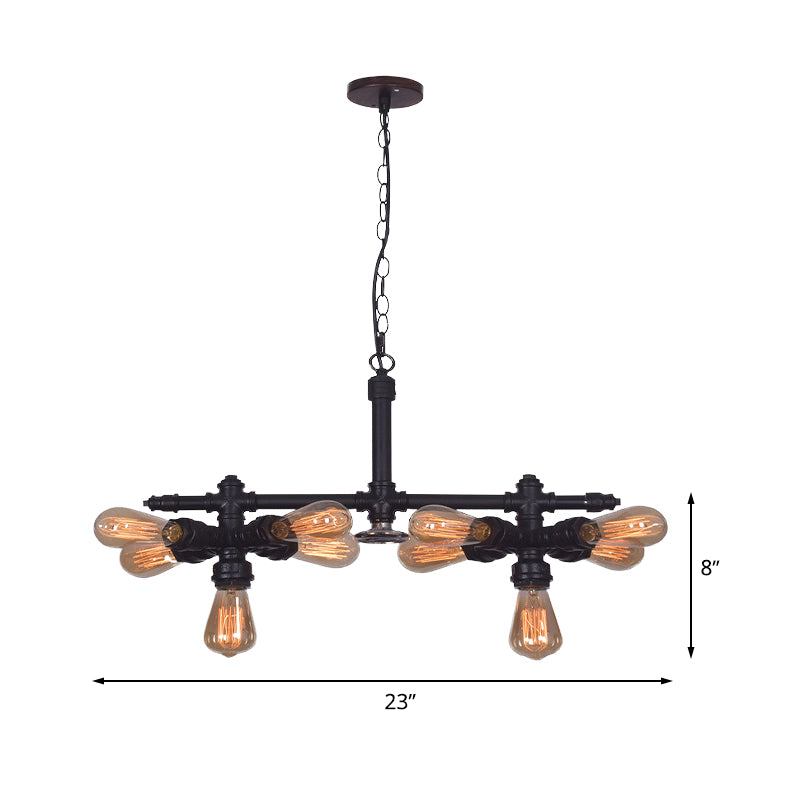 Diana - Vintage 10 Bulbs Iron Ceiling Chandelier Black Radial Pipe Living Room Suspended Pendant