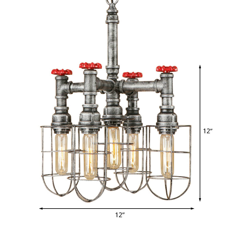 Bailey - Silver 5 - Head Hanging Lighting Chandelier Pendant With Cage