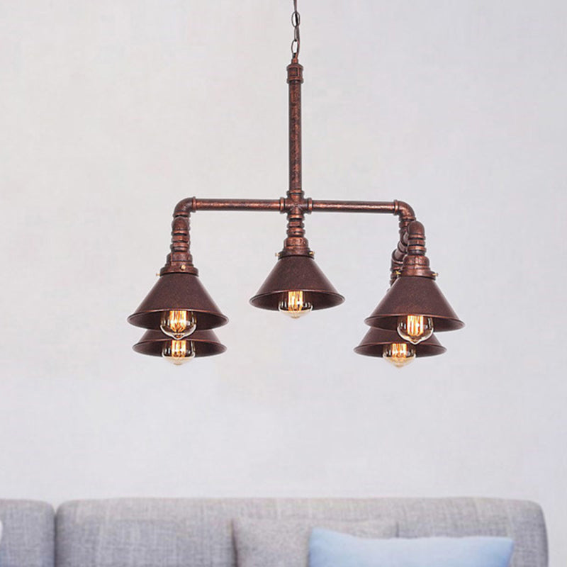 Clara - Farmhouse Metal Cone Pendant Chandelier 5 - Bulb Living Room Ceiling Hang Fixture In