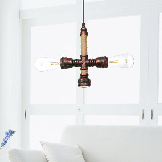 Cristina - Vintage 2/3 Heads Pendant Chandelier Water Pipe Metallic Hanging Ceiling Light In Rust