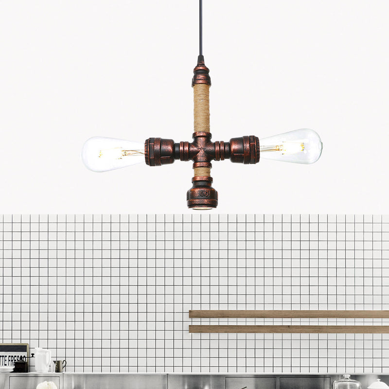 Cristina - Vintage 2/3 Heads Pendant Chandelier Water Pipe Metallic Hanging Ceiling Light In Rust