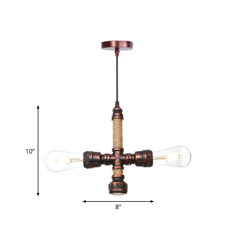 Cristina - Vintage 2/3 Heads Pendant Chandelier Water Pipe Metallic Hanging Ceiling Light In Rust