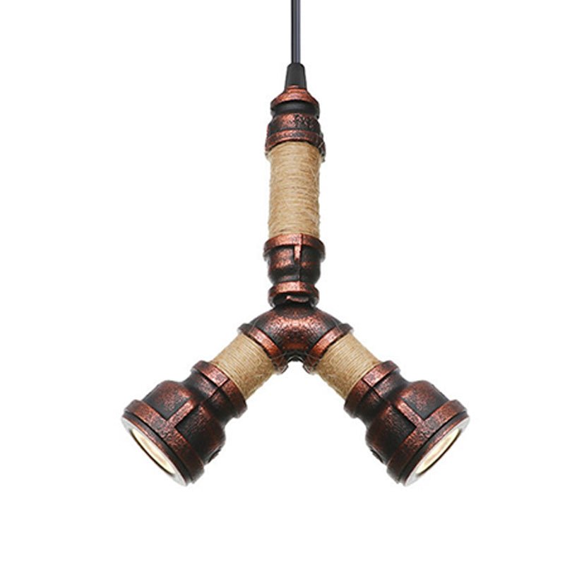 Cristina - Vintage 2/3 Heads Pendant Chandelier Water Pipe Metallic Hanging Ceiling Light In Rust