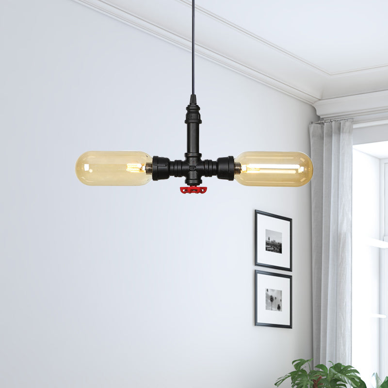 Stella - Amber Glass Black Suspension Light Pill Capsule 2 - Light Industrial Led / B