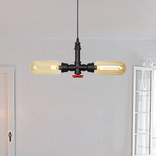 Stella - Amber Glass Black Suspension Light Pill Capsule 2 - Light Industrial Led